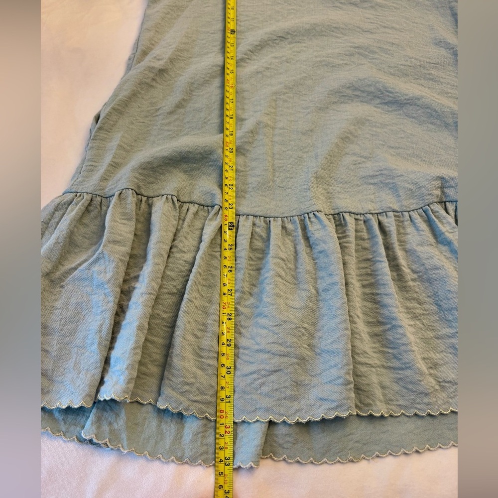 FRNCH Sage Green Mini Dress with Long Sleeves and Scalloped Hem, sz S - Picture 14 of 15